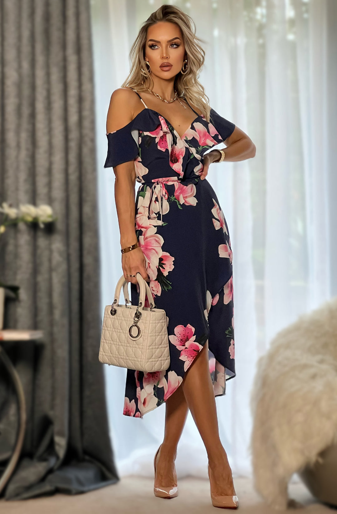 Open Shoulder Floral Dress Strappy Cold Shoulder Floral Maxi Dress