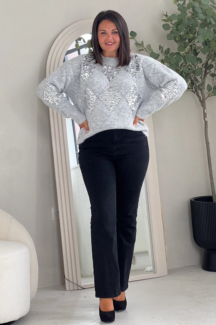 Kathy Grey and Silver Sequin Patch Jumper