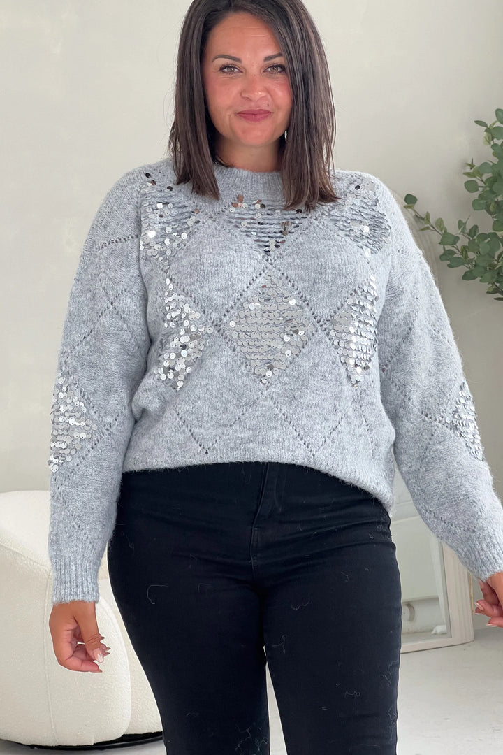 Kathy Grey and Silver Sequin Patch Jumper