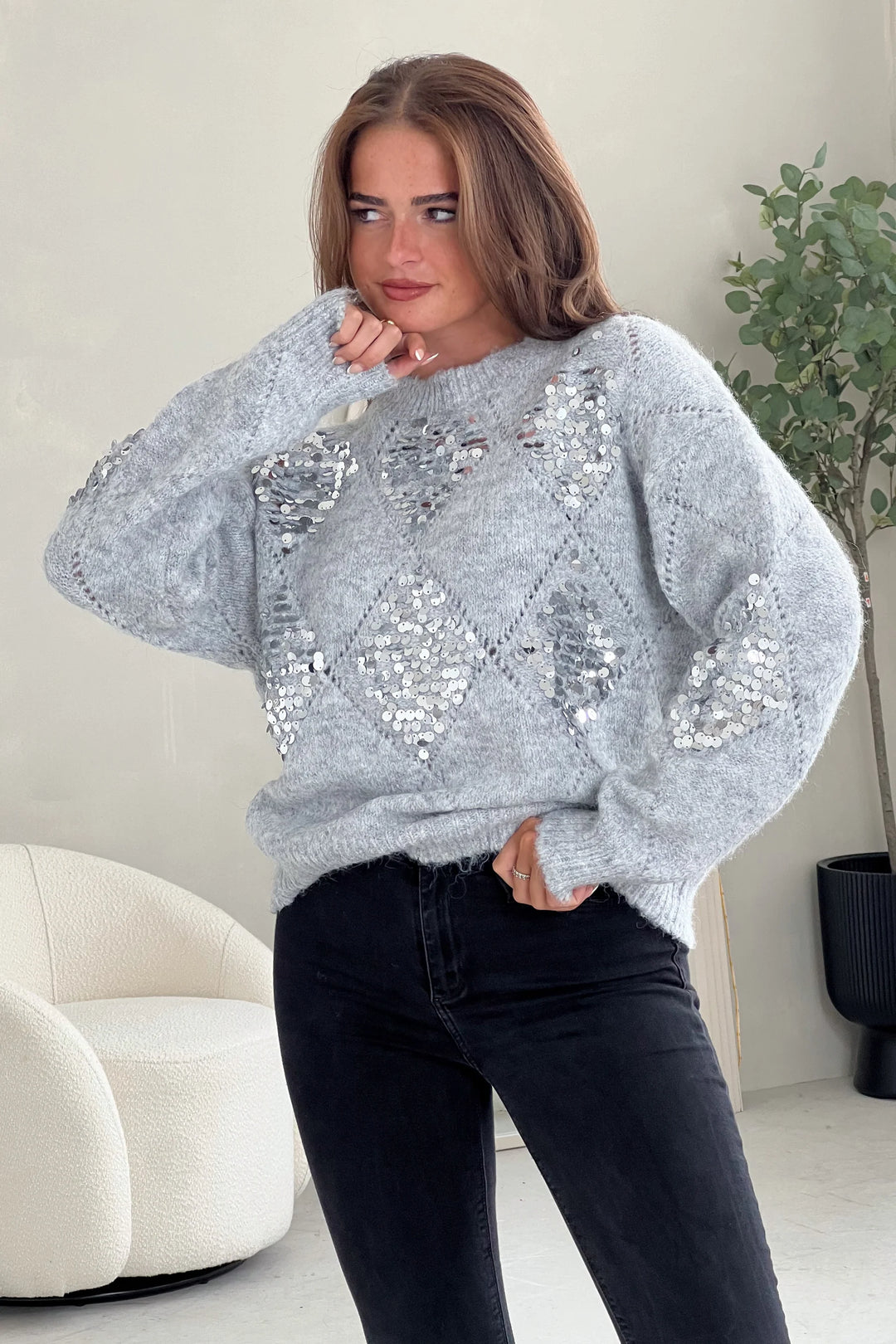 Kathy Grey and Silver Sequin Patch Jumper