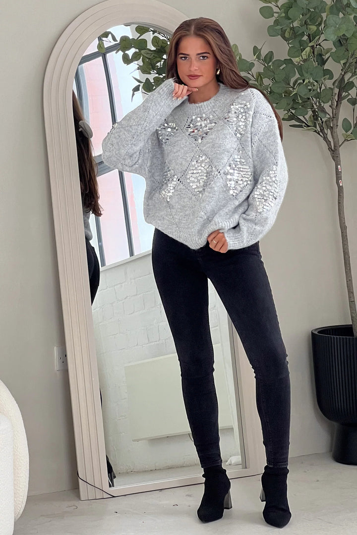 Kathy Grey and Silver Sequin Patch Jumper