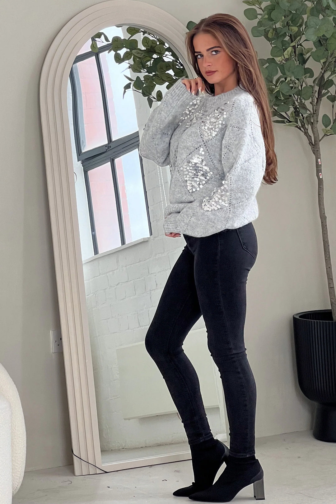 Kathy Grey and Silver Sequin Patch Jumper