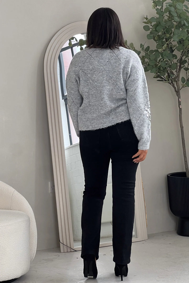 Kathy Grey and Silver Sequin Patch Jumper