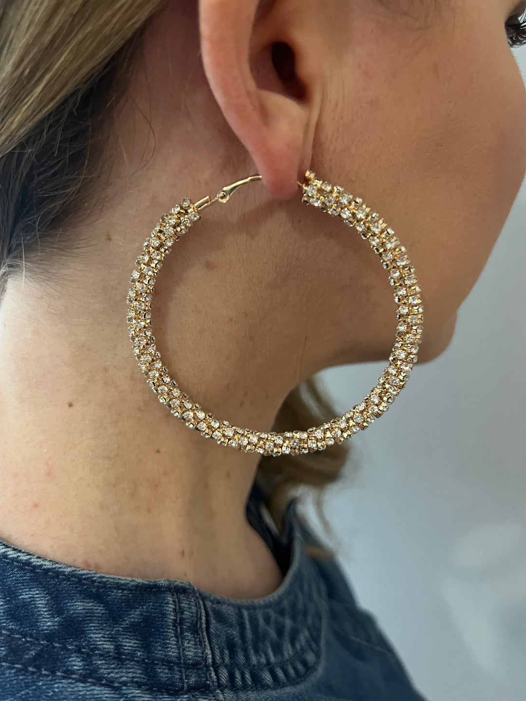 Circle Hoop Diamante Earrings in Gold - 3 Inch