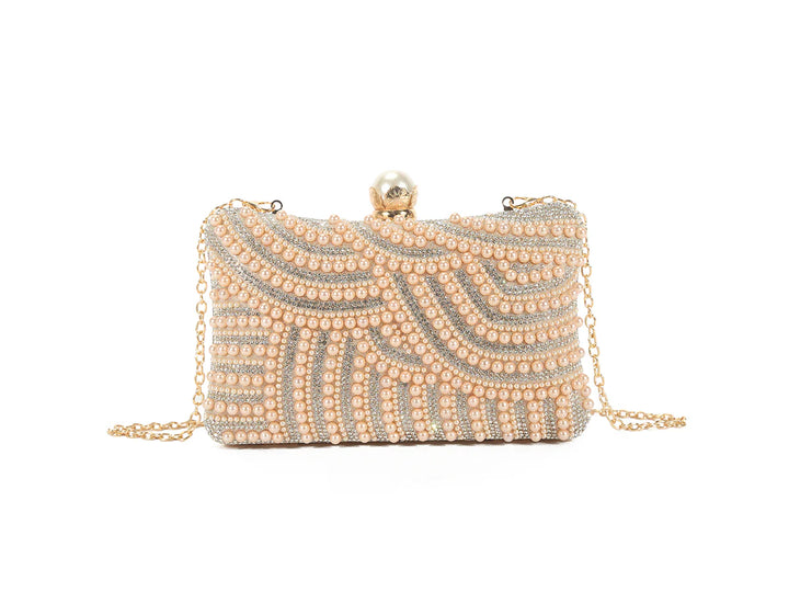 Marbs Diamante & Pearl Embellished Box Clutch Bag - Rose Gold