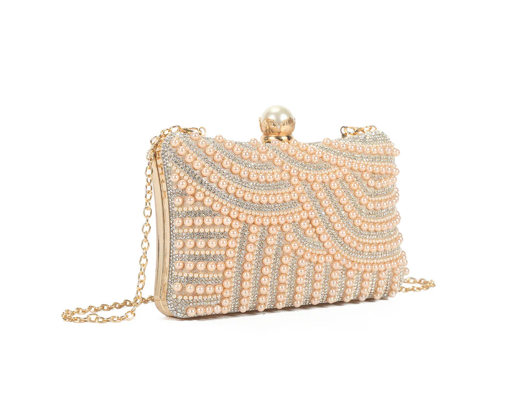 Marbs Diamante & Pearl Embellished Box Clutch Bag - Rose Gold