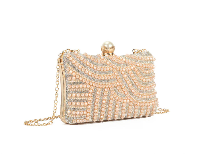 Marbs Diamante & Pearl Embellished Box Clutch Bag - Rose Gold