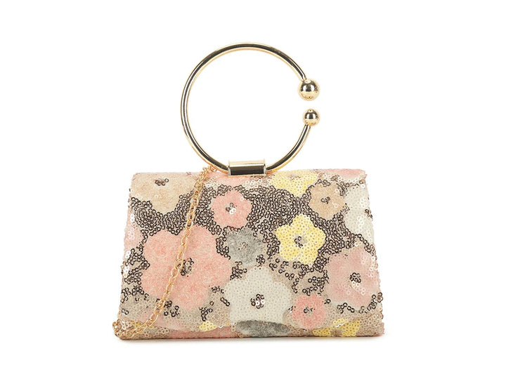 St Tropez Sparkly Diamante Small Hand Bag - Rose Gold Floral Sequin