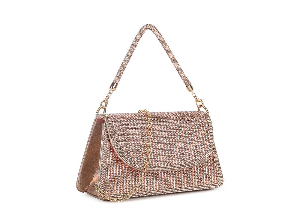 Trinidad Sparkly Diamante Hand Bag - Rose Gold