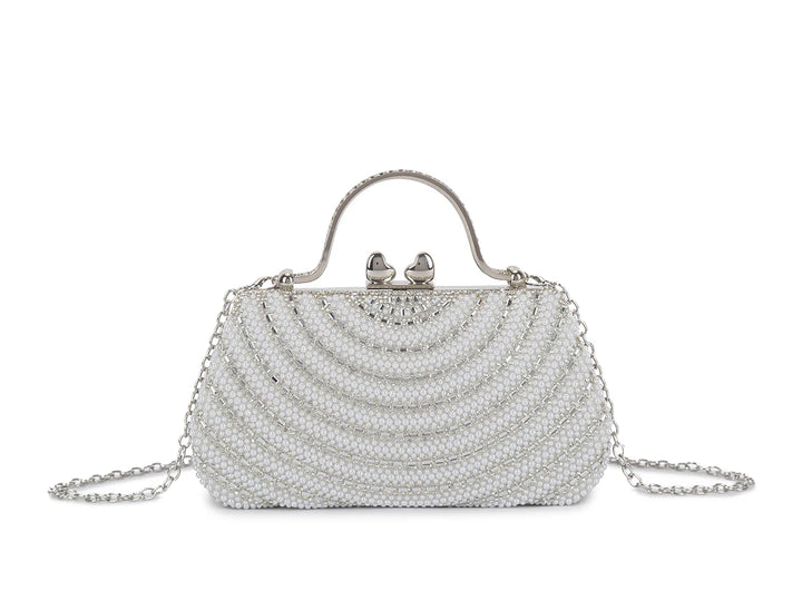 Celeste Silver and White  Pearl Evening Bag