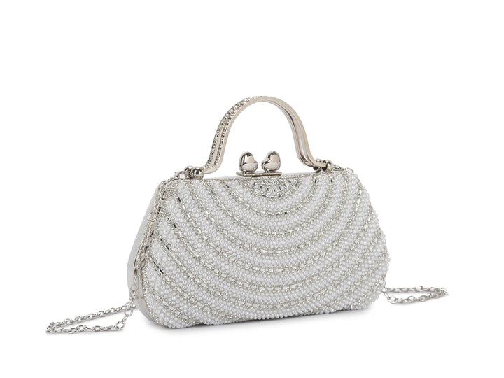 Celeste Silver and White  Pearl Evening Bag