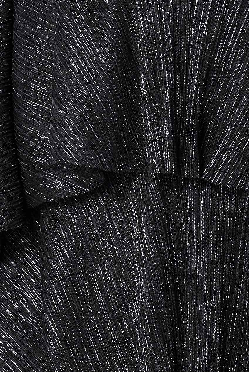 Milani Black Crinkle Lurex High Low Angel Sleeve Tiered Midi Dress
