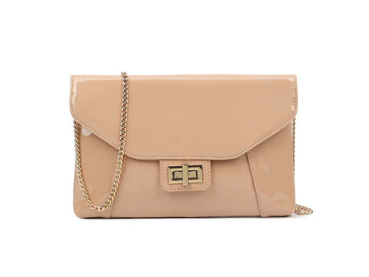 Chelsea Nude Camel Patent Clutch Bag