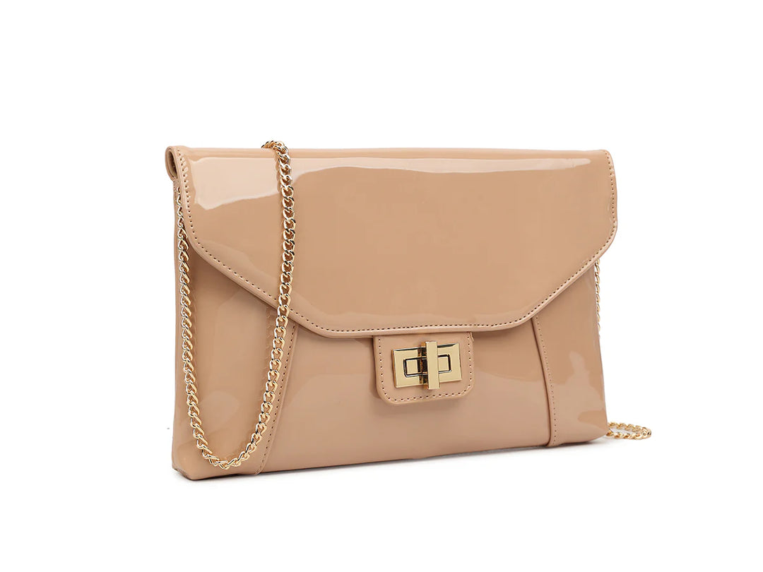 Chelsea Nude Camel Patent Clutch Bag