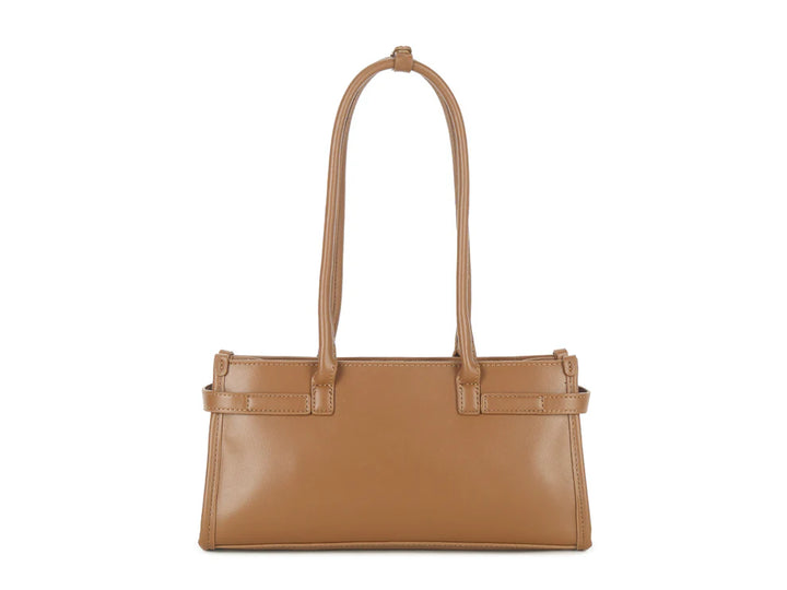 Miami Faux Leather & Suede Buckle Trim Baguette Handbag - Brown