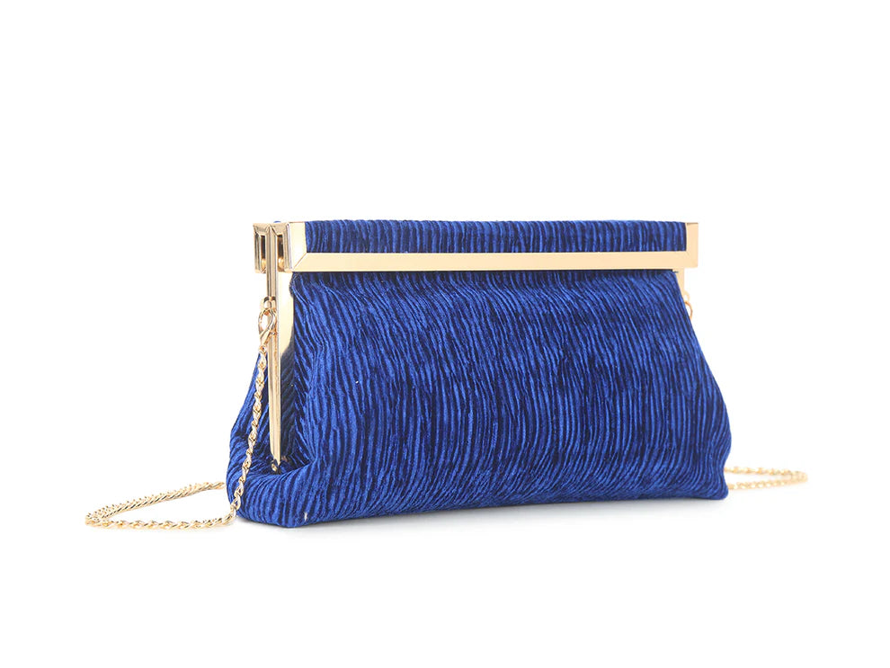 Plisse Velvety Cobalt Blue Clutch Bag