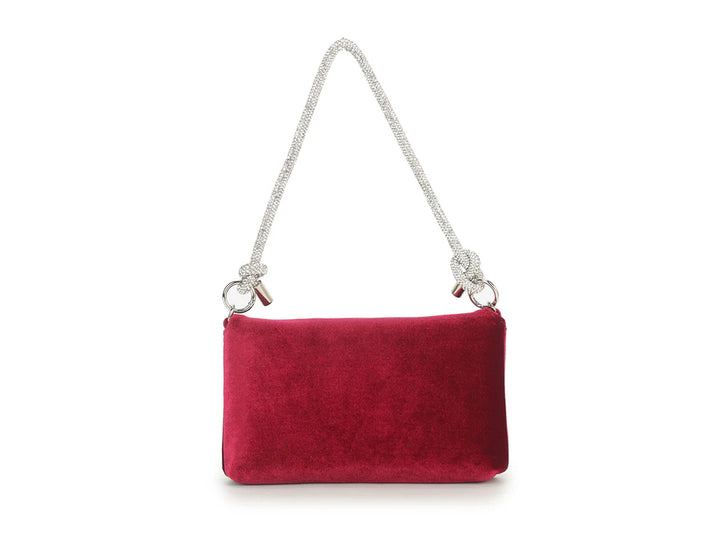 Parisian Cherry Red Velvety Hand Bag With Silver Knot Strap