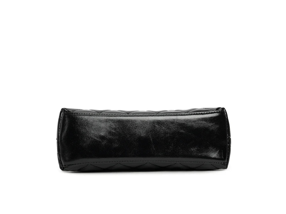 Sicily Quilted Patent O-Ring Handle Bag - Black