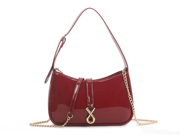 Maya Cherry Red Patent Handbag with Cross Body Chain