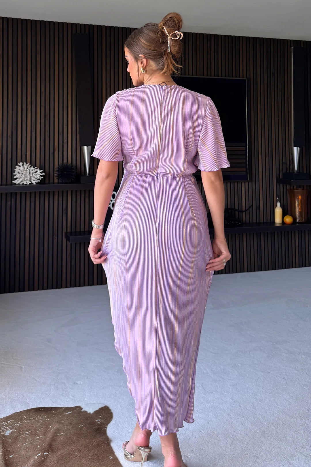 Natasha Lilac Angel Sleeve Wrap Midi Dress LittleMadam