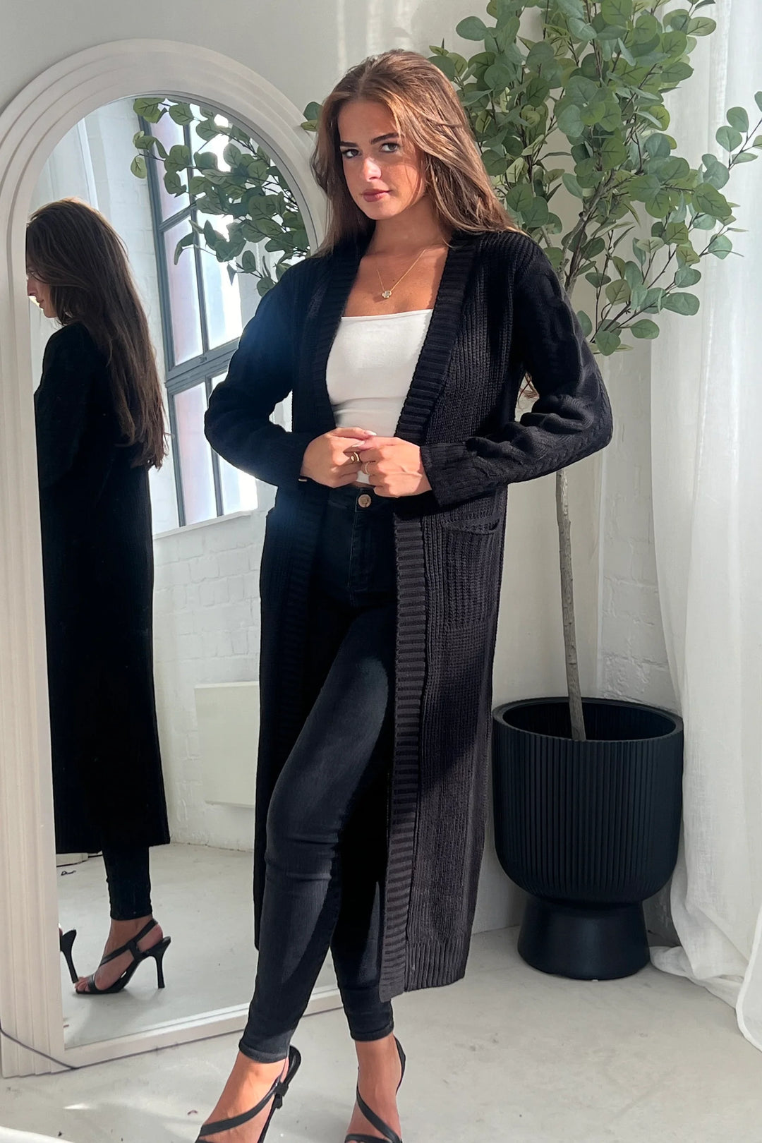 Neve Black Cableknit Longline Cardigan - Main Image