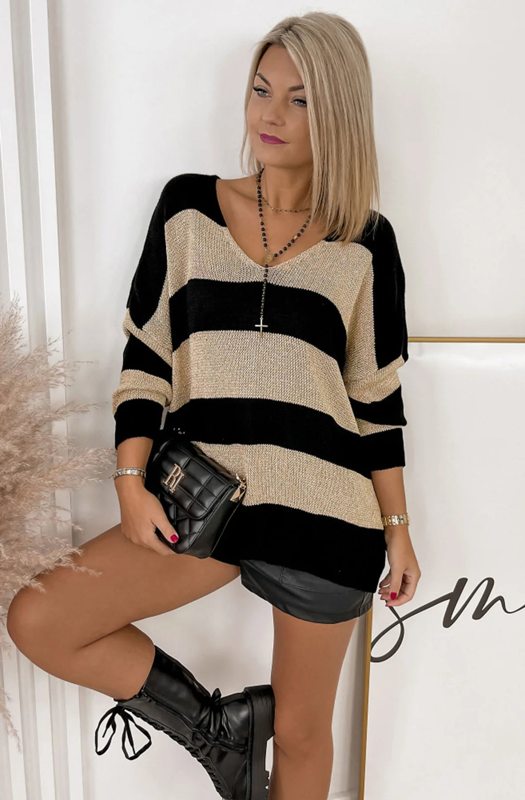 Oksana Black & Gold Shimmer Stripe Knitted Jumper