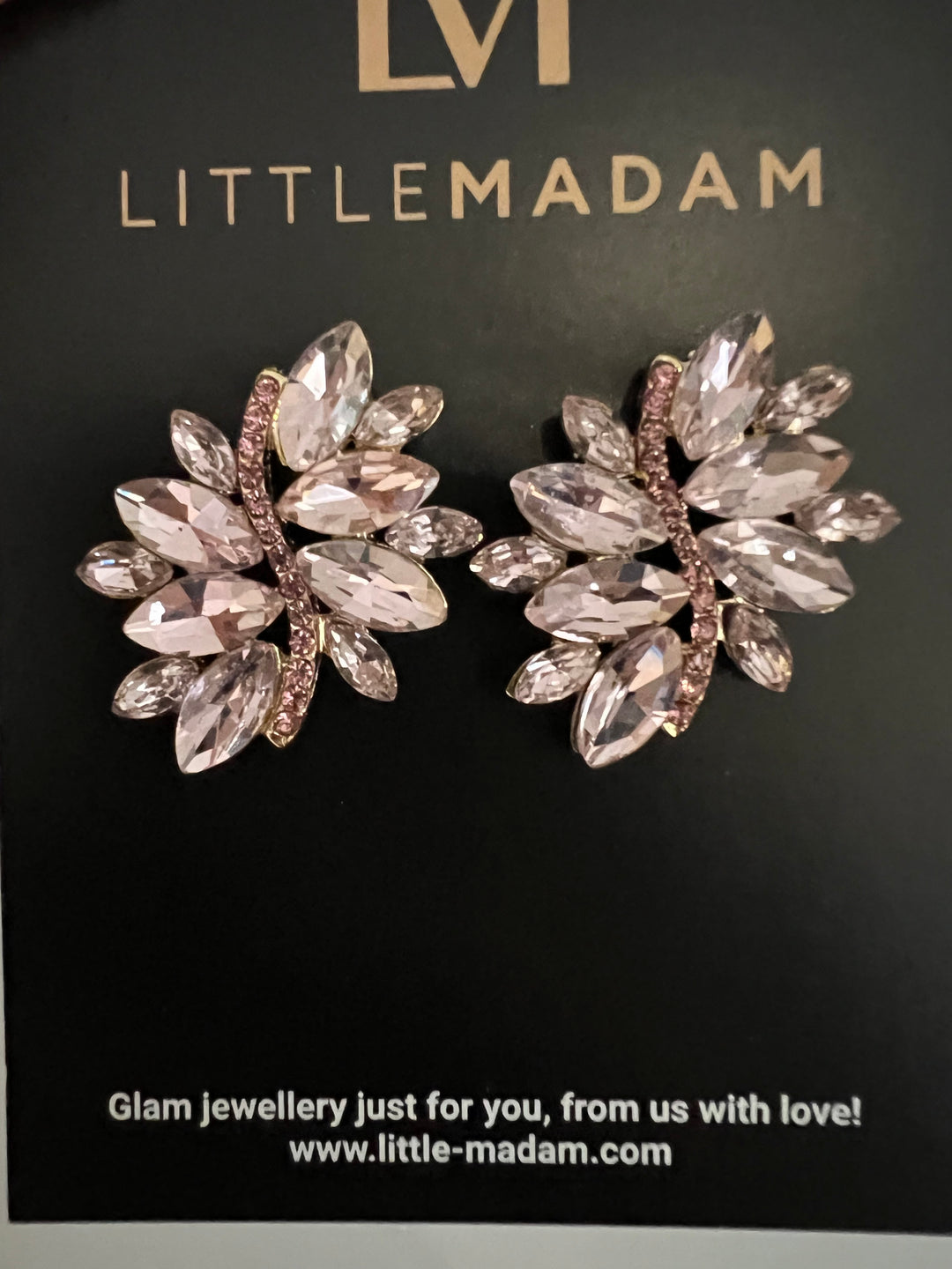 Flower Diamante Earrings in Dusty Pink