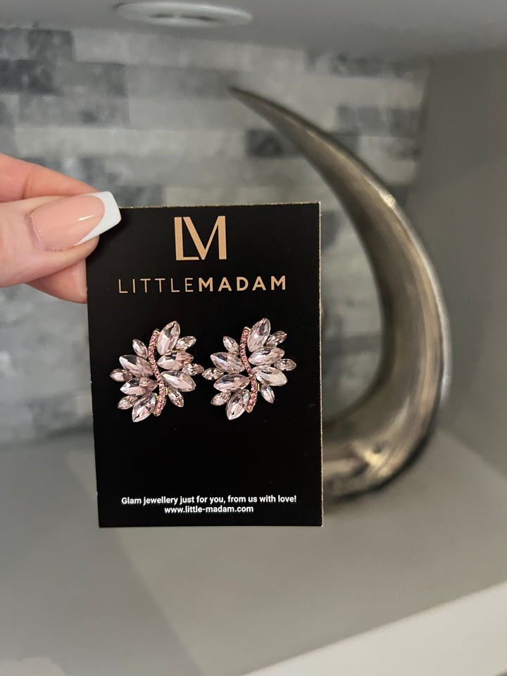 Flower Diamante Earrings in Dusty Pink