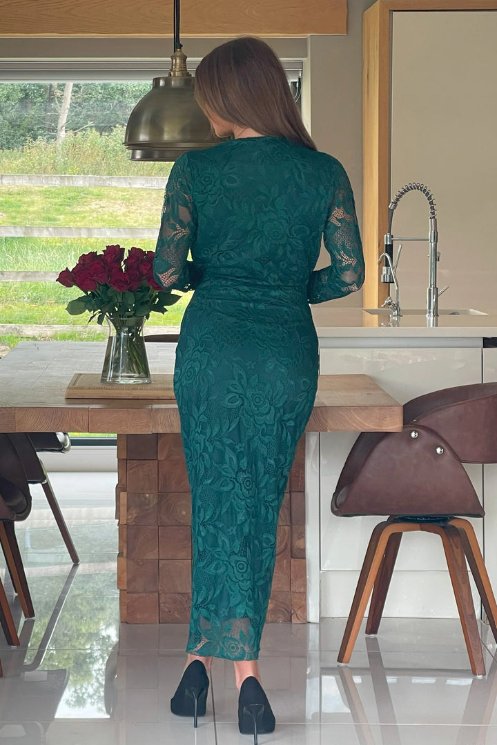Remington Green Lace Cowl Neck Midi Dress
