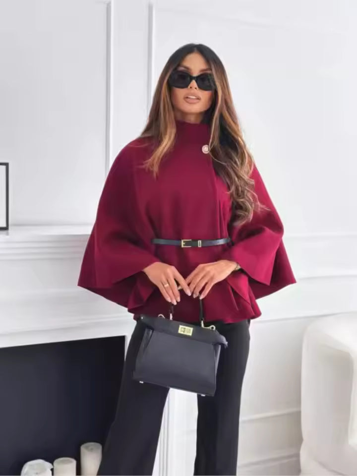 Romantica Burgundy Belted Cape Coat