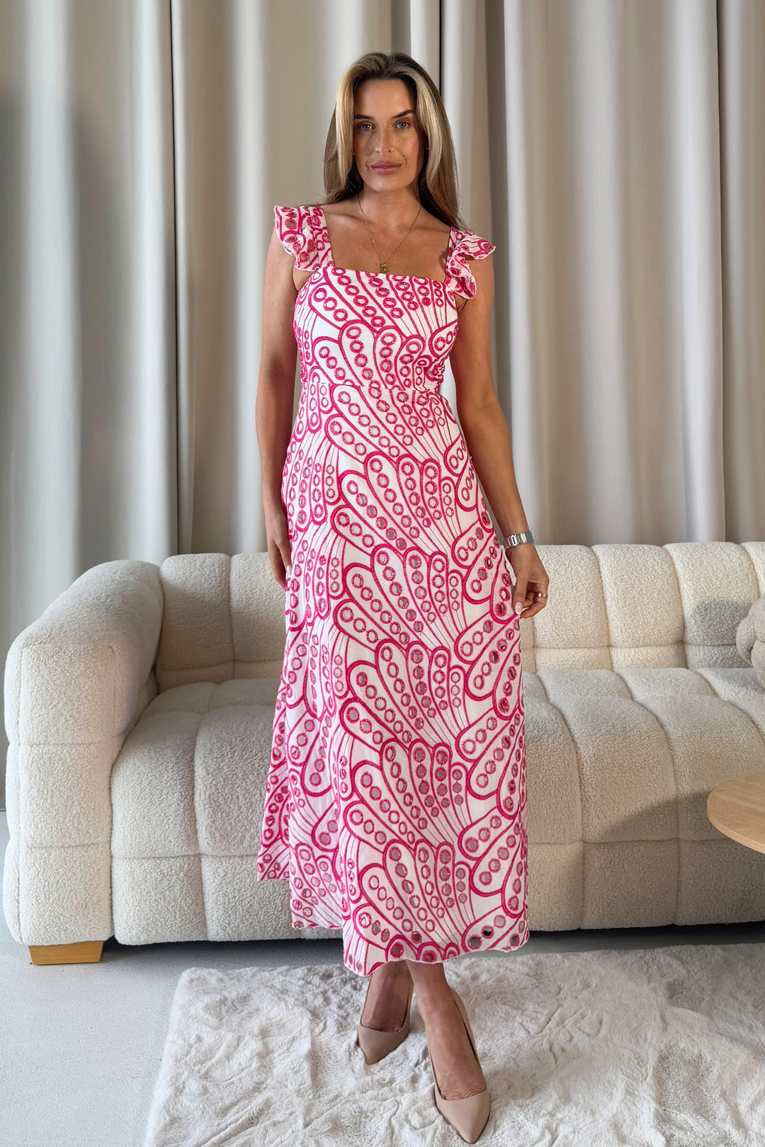 Orla Pink Broderie Anglaise Maxi Dress - CHECK SIZING INFO