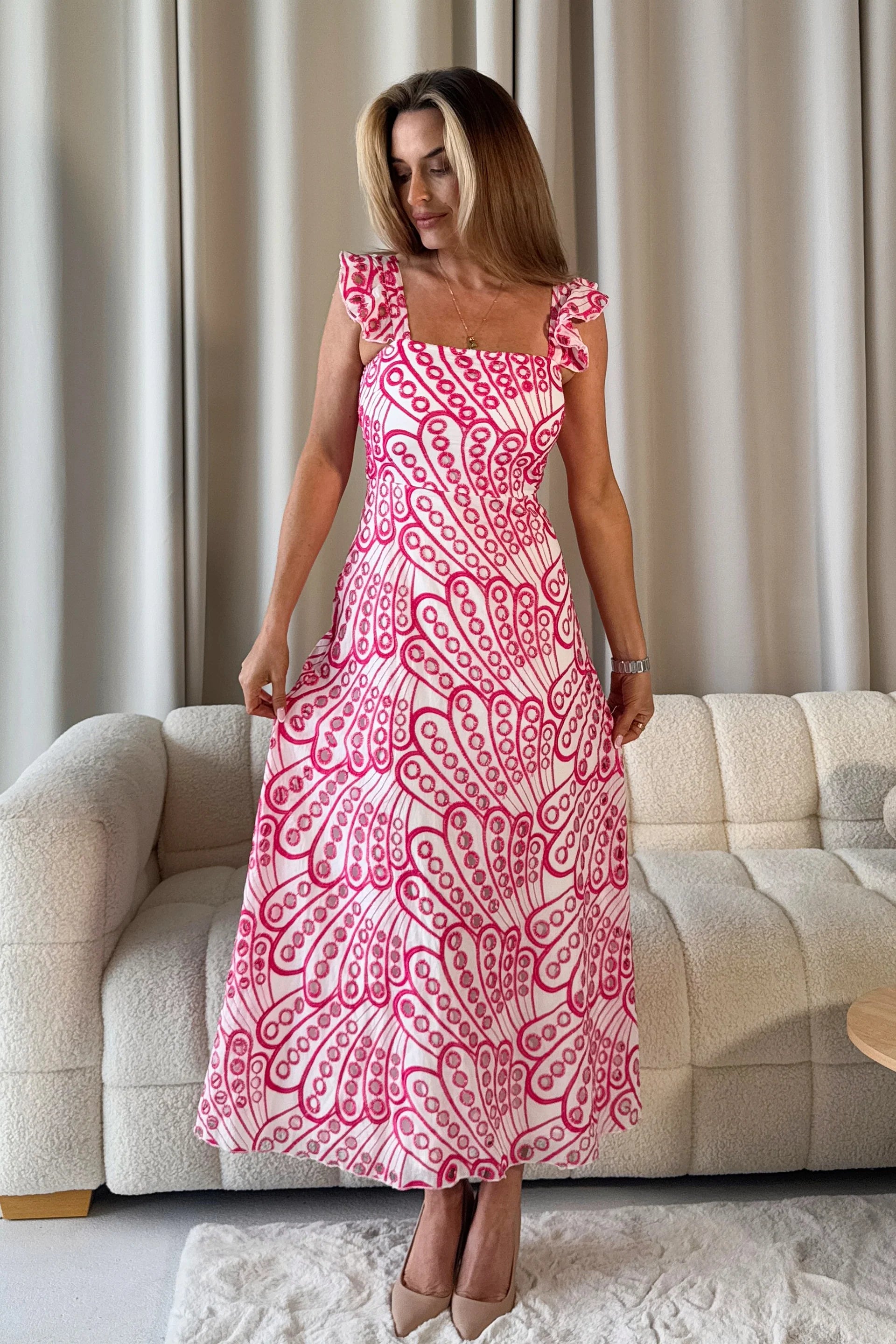 Broderie Anglaise Maxi Dress Pink