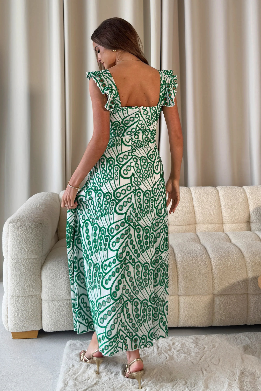 Orla Green Broderie Anglaise Maxi Dress - CHECK SIZING INFO