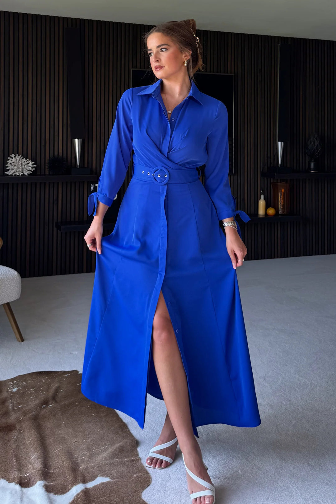 Kira Wrap Detail Cobalt Blue Maxi Belted Long Sleeve Shirt Dress Kira Wrap Detail Cobalt Blue Maxi Belted Long Sleeve Shirt Dress
