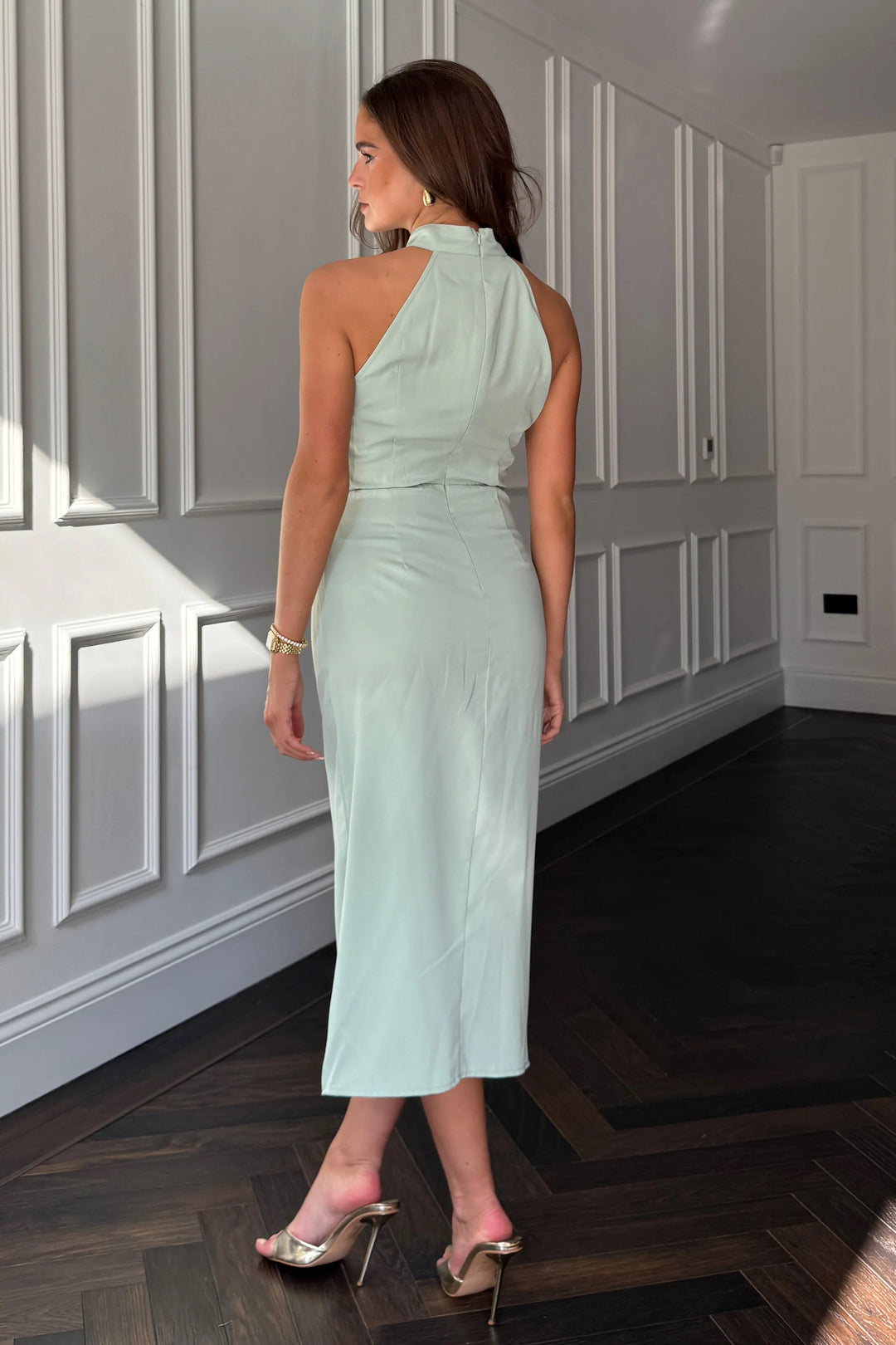 Alessia Sage Halter Neck Midi Dress