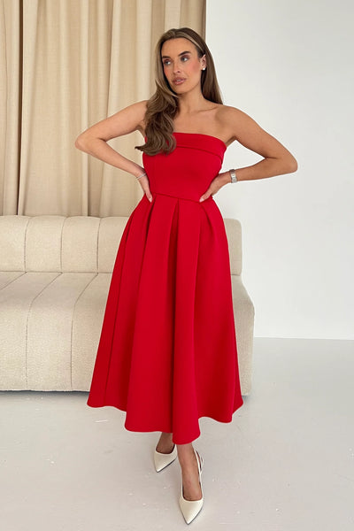 red strapless midi dress Danni Bandeau With Pockets How To Dress Design color:massima-ls-mock-neck-sweater-dress-sd0001h-001 this dress features an Size:38 / S/M