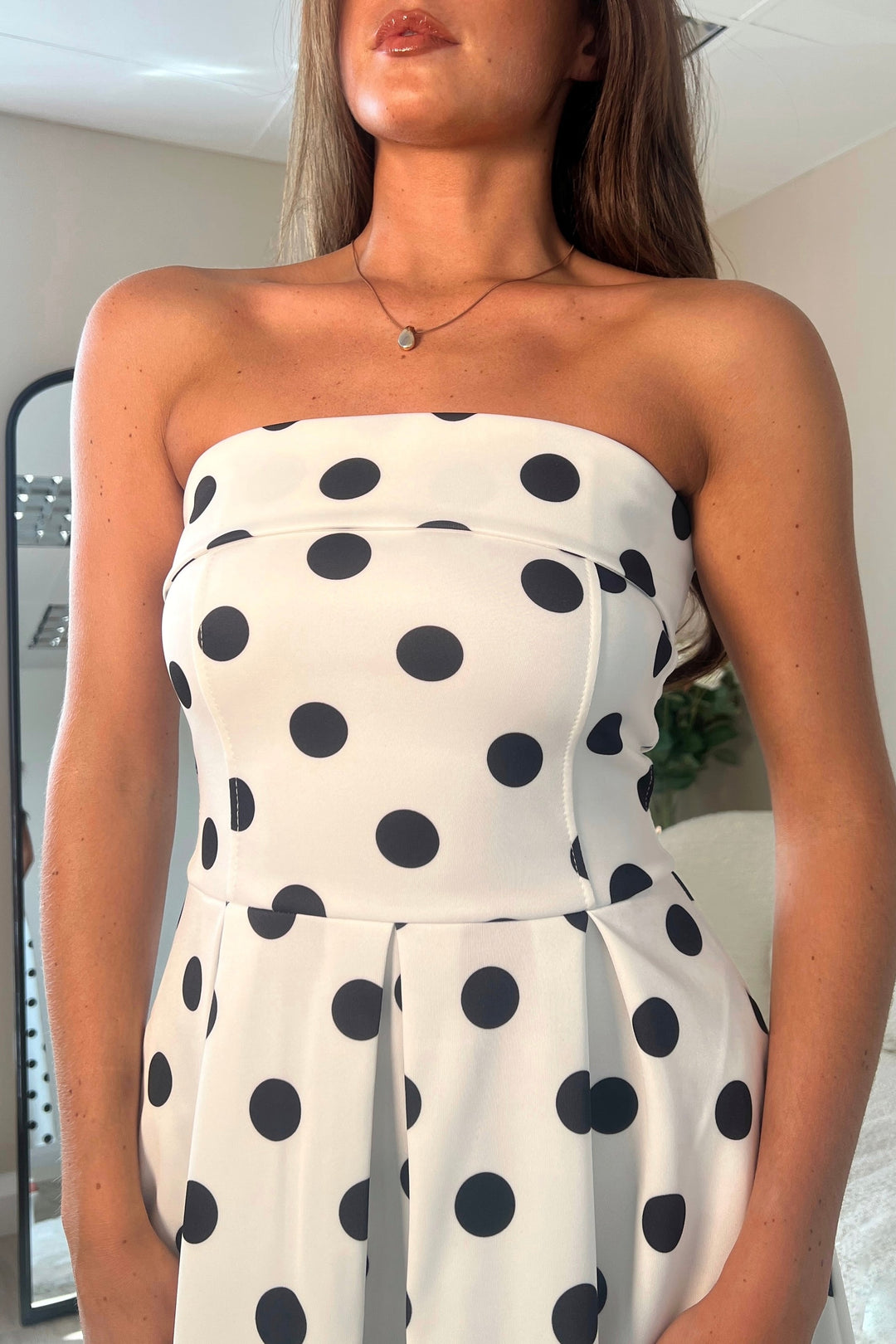 Danni Black & White Polka Dot Strapless Bandeau Midi Dress With Pockets