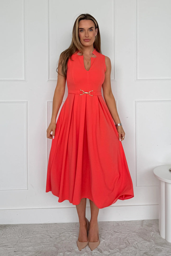Ameya Coral Notch Neck Sleeveless Midi Dress