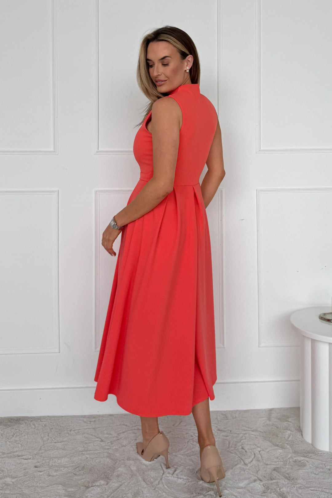 Ameya Coral Notch Neck Sleeveless Midi Dress