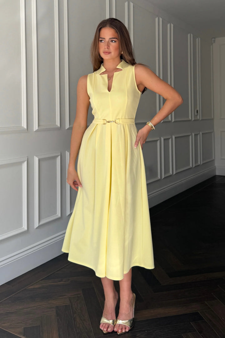 Ameya Yellow Notch Neck Sleeveless Midi Dress