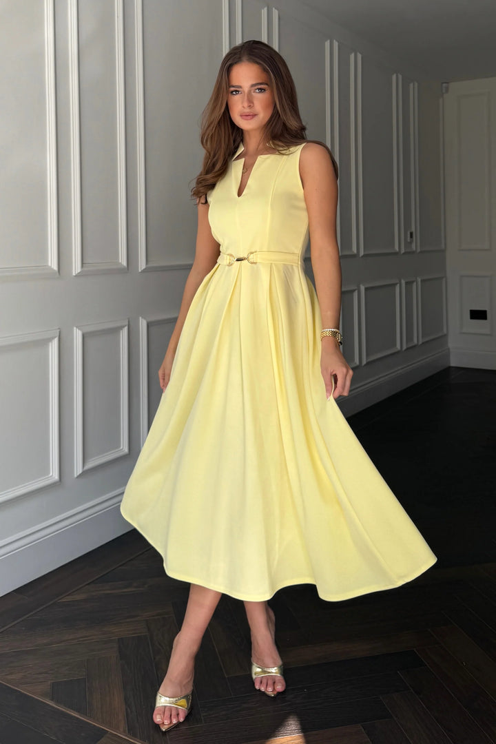 Ameya Yellow Notch Neck Sleeveless Midi Dress