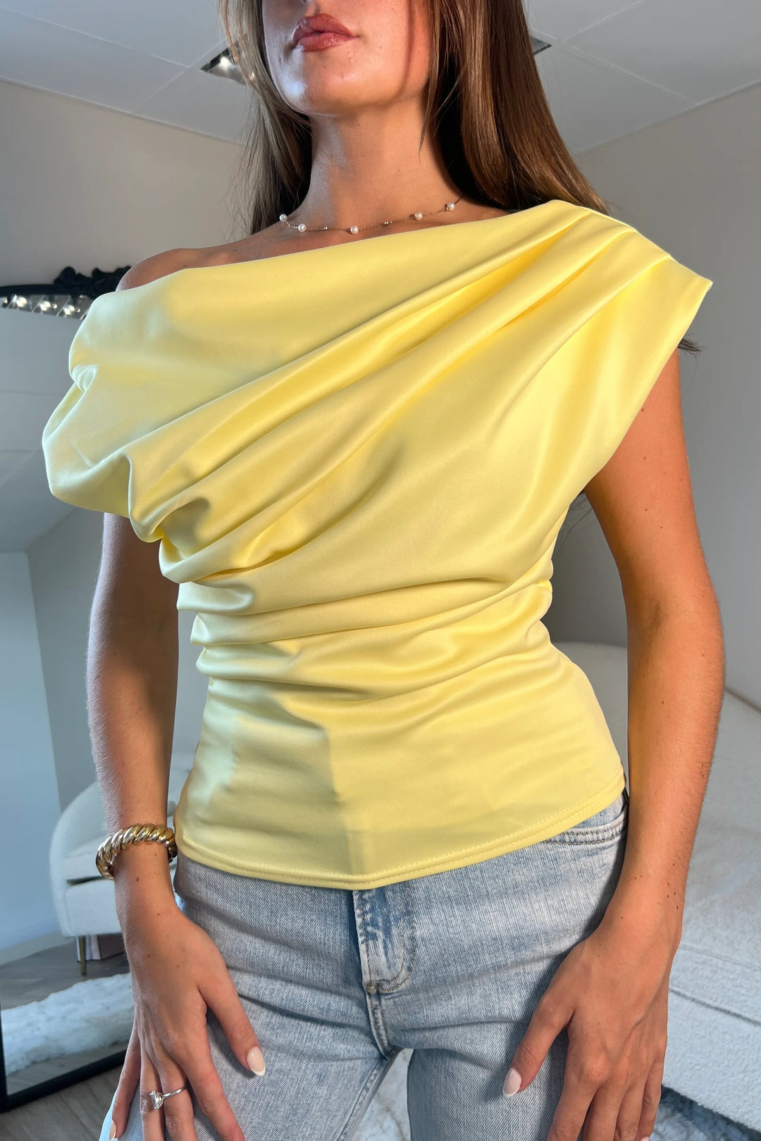 Donna Yellow Asymmetric Top