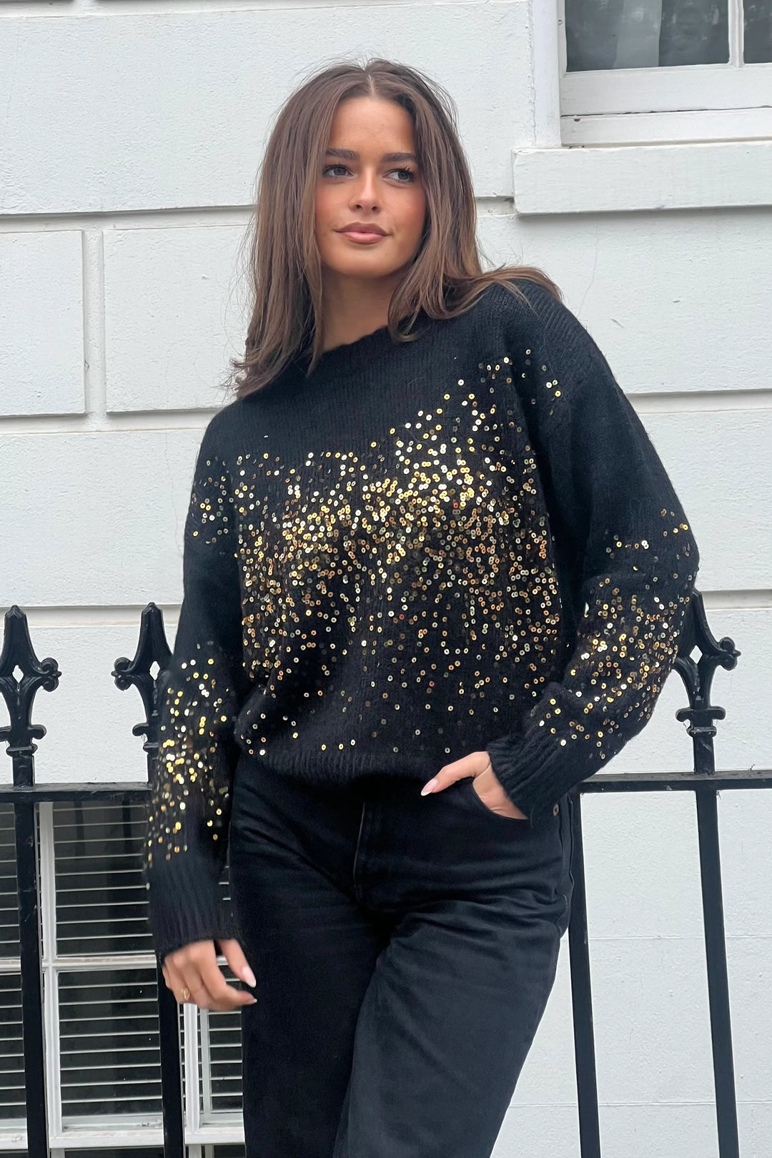 Hina Black Sequin Knit Jumper