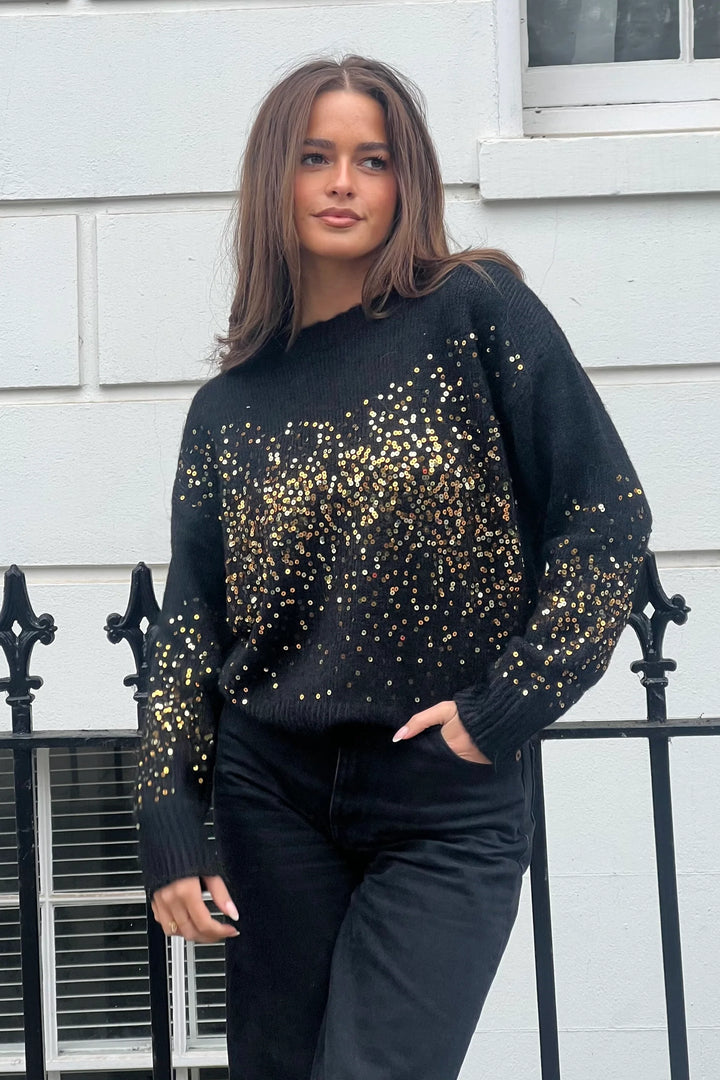 Hina Black Sequin Knit Jumper