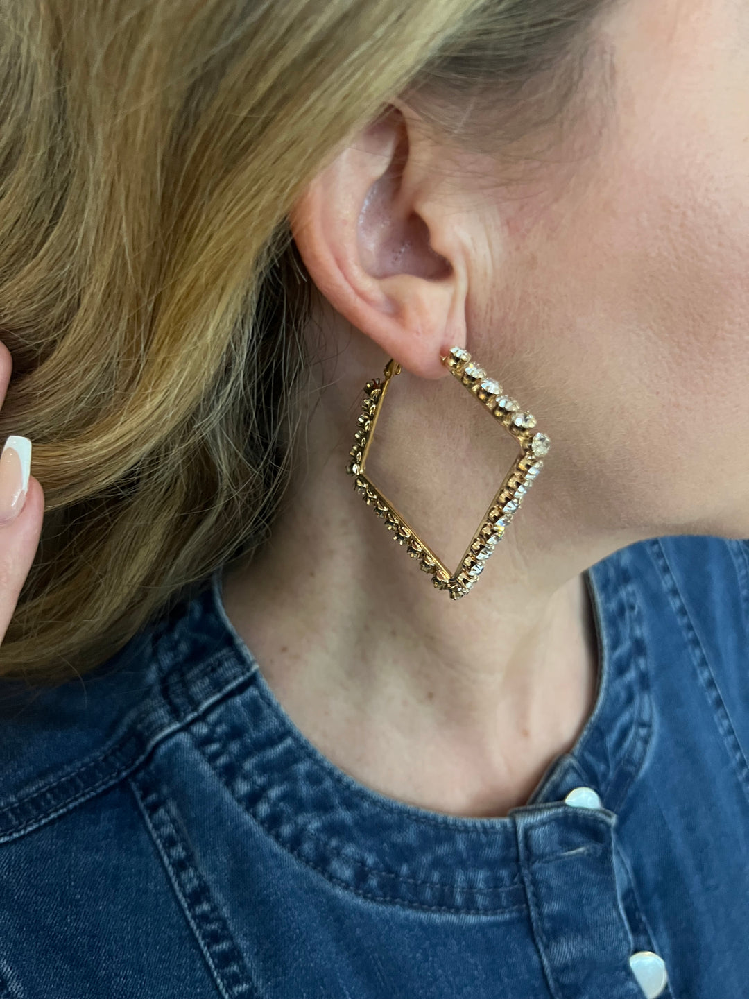 Square Hoop Diamante Earrings in Gold