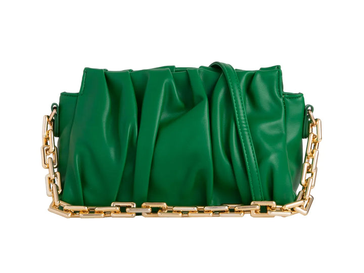 Corchello Green Faux Leather Gold Chain Cross Body Shoulder Clutch Bag