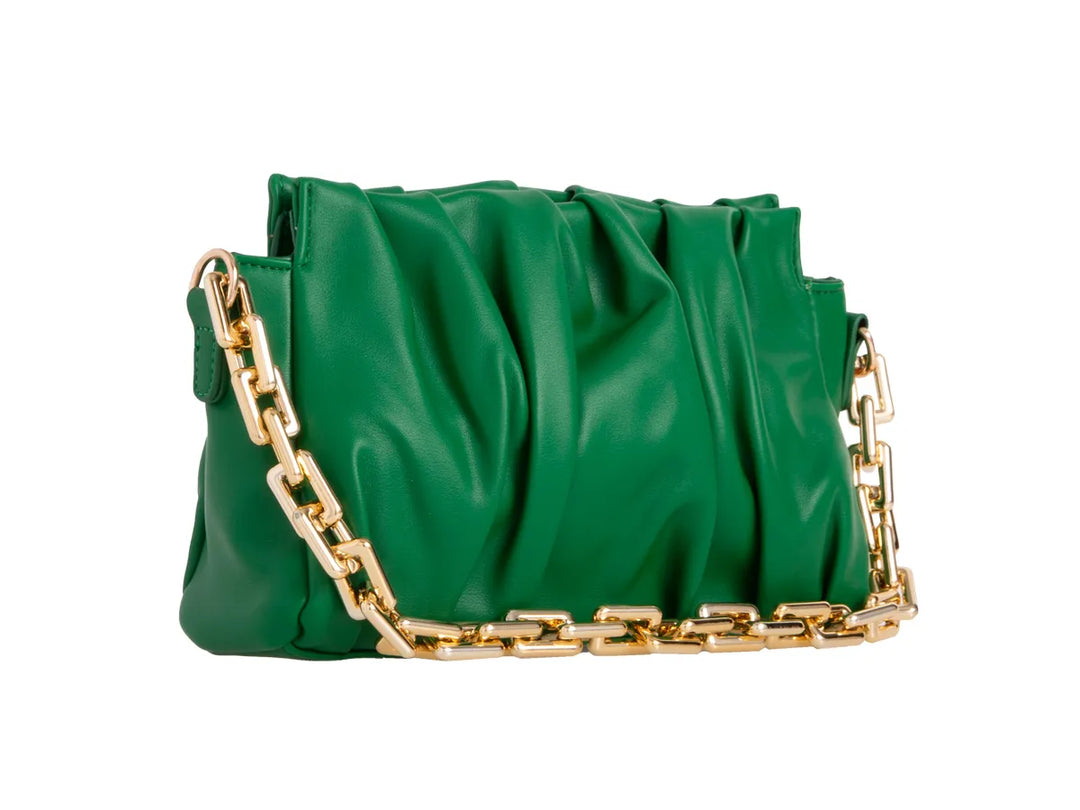 Corchello Green Faux Leather Gold Chain Cross Body Shoulder Clutch Bag