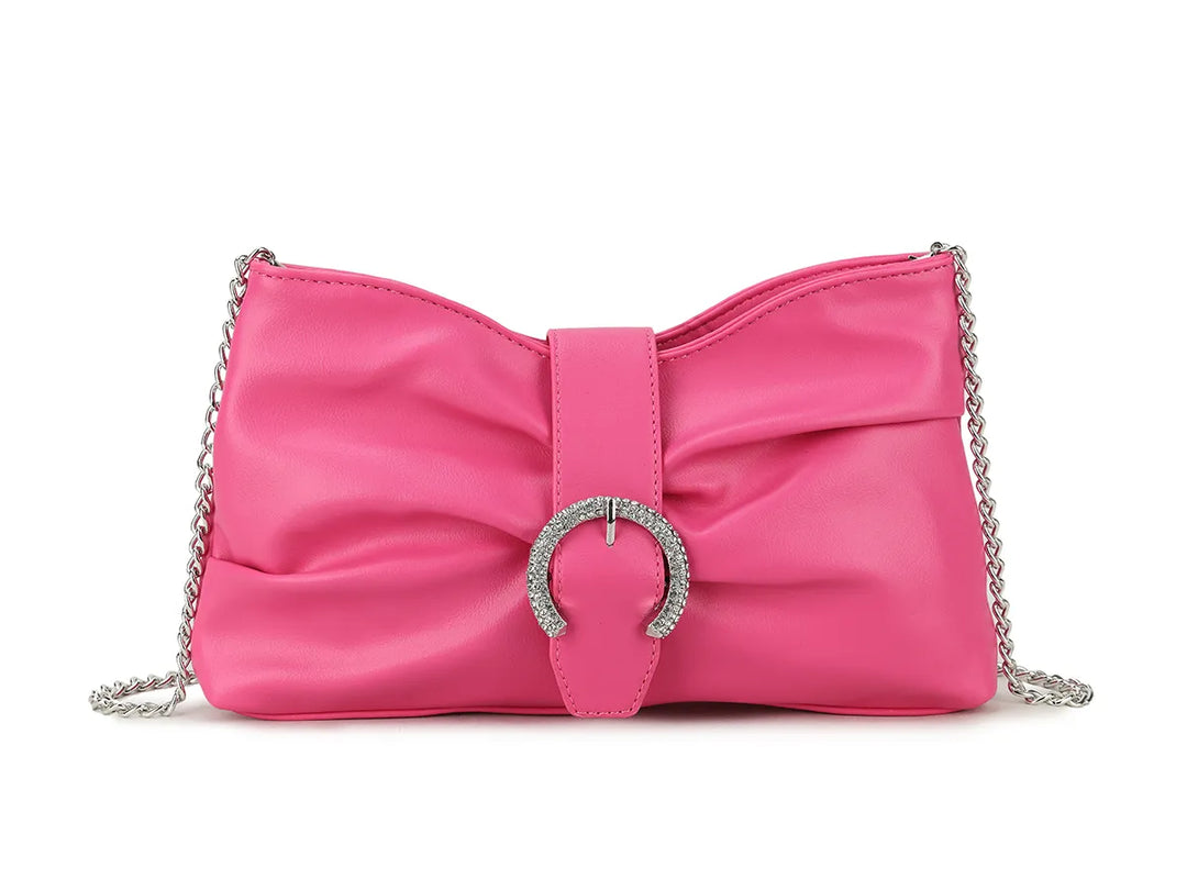 Zena Hot Pink Faux Leather Diamante Buckle Cross Body Shoulder