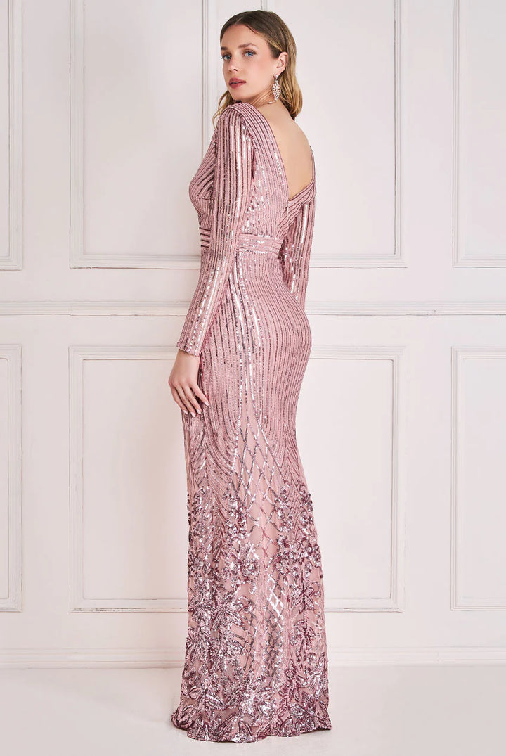 All night Long Sleeve Sequin Blush Pink Bodycon Maxi Dress TALL