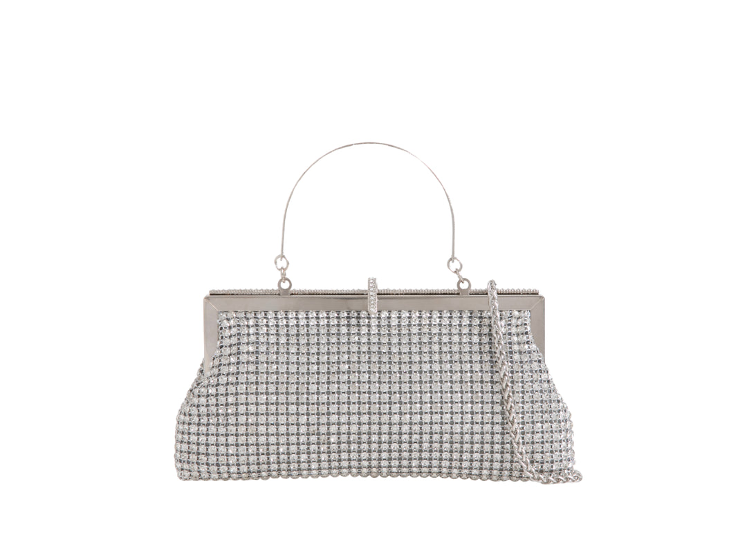 All Night Long Glamorous Sparkly Clutch Bag With Handle - Silver